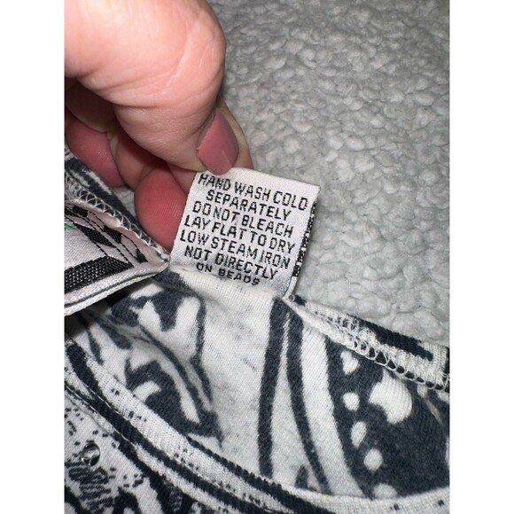 Take Two Sequined Black And White Top, Floral Print, 3/4 Sleeve Tee Shirt, Y2K M - Picture 5 of 6